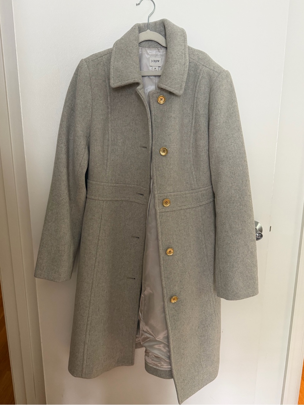 J. Crew Cream Wool Blend Coat with Gold Button